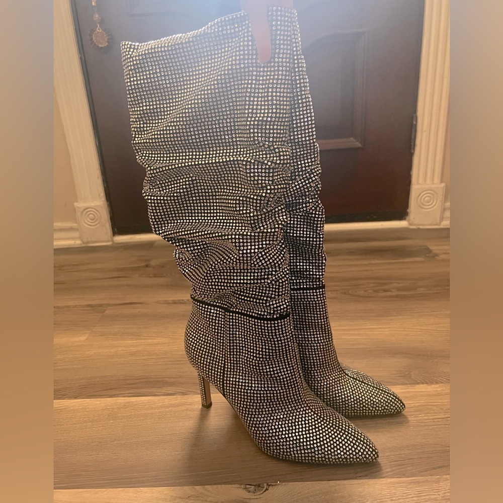 Gianni Bini Rhinestone Pointed Toe Tall Boots.